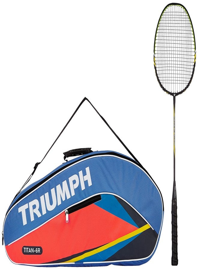ترايامف مضرب تنس الريشة Triumph Legend-5000 قطعة واحدة خفيف الوزن مع حقيبة تنس الريشة Titan-3R ذات حجرة واحدة، لون سماوي/برتقالي - Image 1