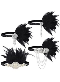 Patelai Atelai 4 Pcs Halloween Vintage 1920S Flapper Headband Rhinestone Flapper Headpiece Roaring 20S Accessories For Women Black Feather Headpiece Hair Accessories  - Image 1