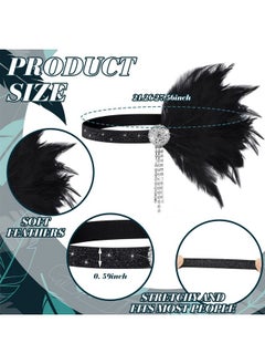 Patelai Atelai 4 Pcs Halloween Vintage 1920S Flapper Headband Rhinestone Flapper Headpiece Roaring 20S Accessories For Women Black Feather Headpiece Hair Accessories  - Image 4