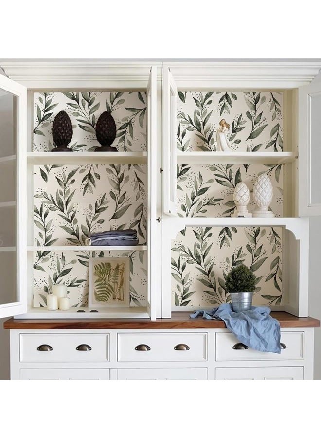 Livebor Green Leaf Peel and Stick Wallpaper Olive Leaf Contact Paper 17.7inch x 393.7inch Sage Green Wallpaper Peel and Stick Eucalyptus Farmhouse Wall Paper Neutral Self Adhesive Decorative Vinyl - Image 5