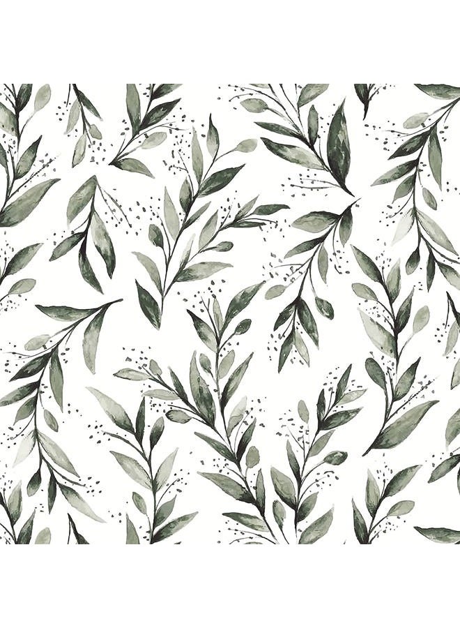 Livebor Green Leaf Peel and Stick Wallpaper Olive Leaf Contact Paper 17.7inch x 393.7inch Sage Green Wallpaper Peel and Stick Eucalyptus Farmhouse Wall Paper Neutral Self Adhesive Decorative Vinyl - Image 1
