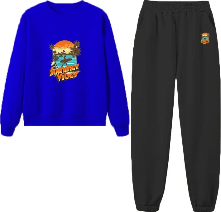 دوغ فش Tracksuit Oversize Sunset Printed Tracksuit,lover,couple Combination Navy Blue