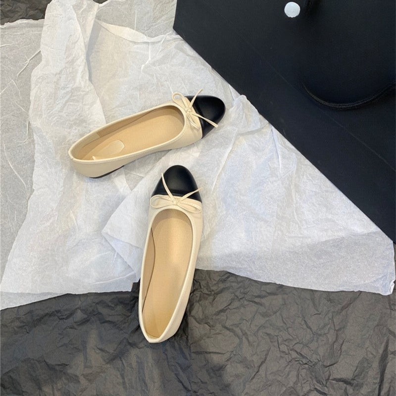 Pointed toe color matching bowknot shallow mouth soft sole single shoes, ballet flats, size 39 - Image 1