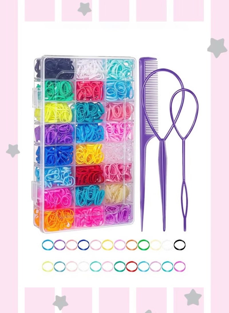 ربطات شعر الأطفال مع أدوات تصفيف شعر حلقة الشعر، 2000pcs ربطات شعر مرنة مع صندوق التنظيم، أشرطة مطاطية الشعر مع أدوات شعر الذيل ومشط، إكسسوارات الشعر للفتيات الرضع. - Image 1