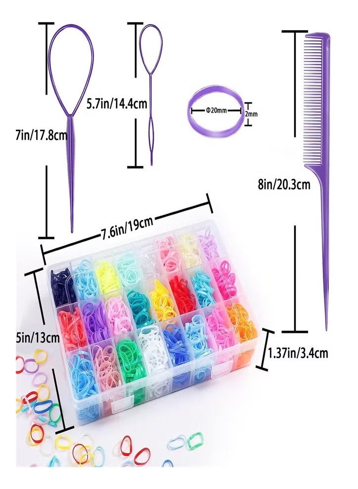 ربطات شعر الأطفال مع أدوات تصفيف شعر حلقة الشعر، 2000pcs ربطات شعر مرنة مع صندوق التنظيم، أشرطة مطاطية الشعر مع أدوات شعر الذيل ومشط، إكسسوارات الشعر للفتيات الرضع. - Image 2