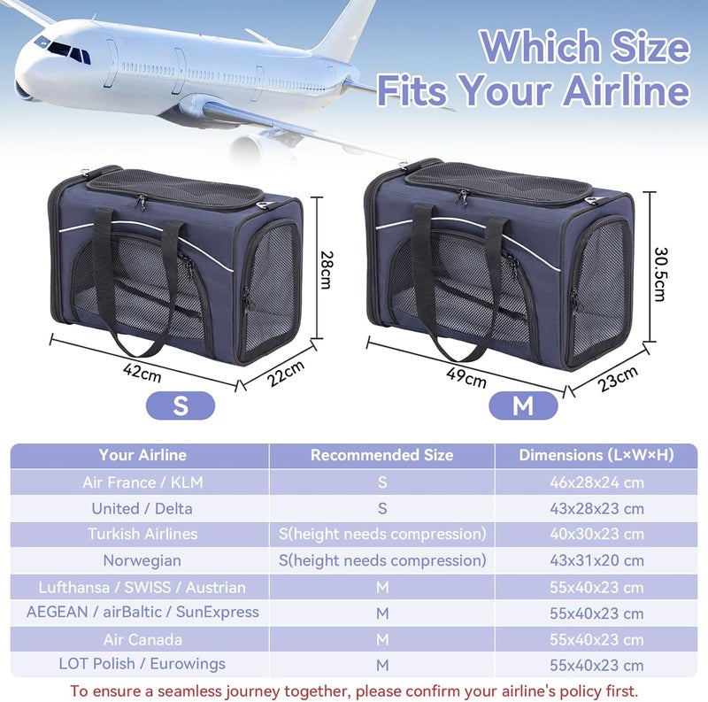 Petsfit Transport Bag Cat & Dog Bag Aeroplane | Flight Bag for Dogs & Transport Box Cat | Flight-Approved Pet Bag | Safe Transport in Car, Plane and Train, M/Blue - Image 3