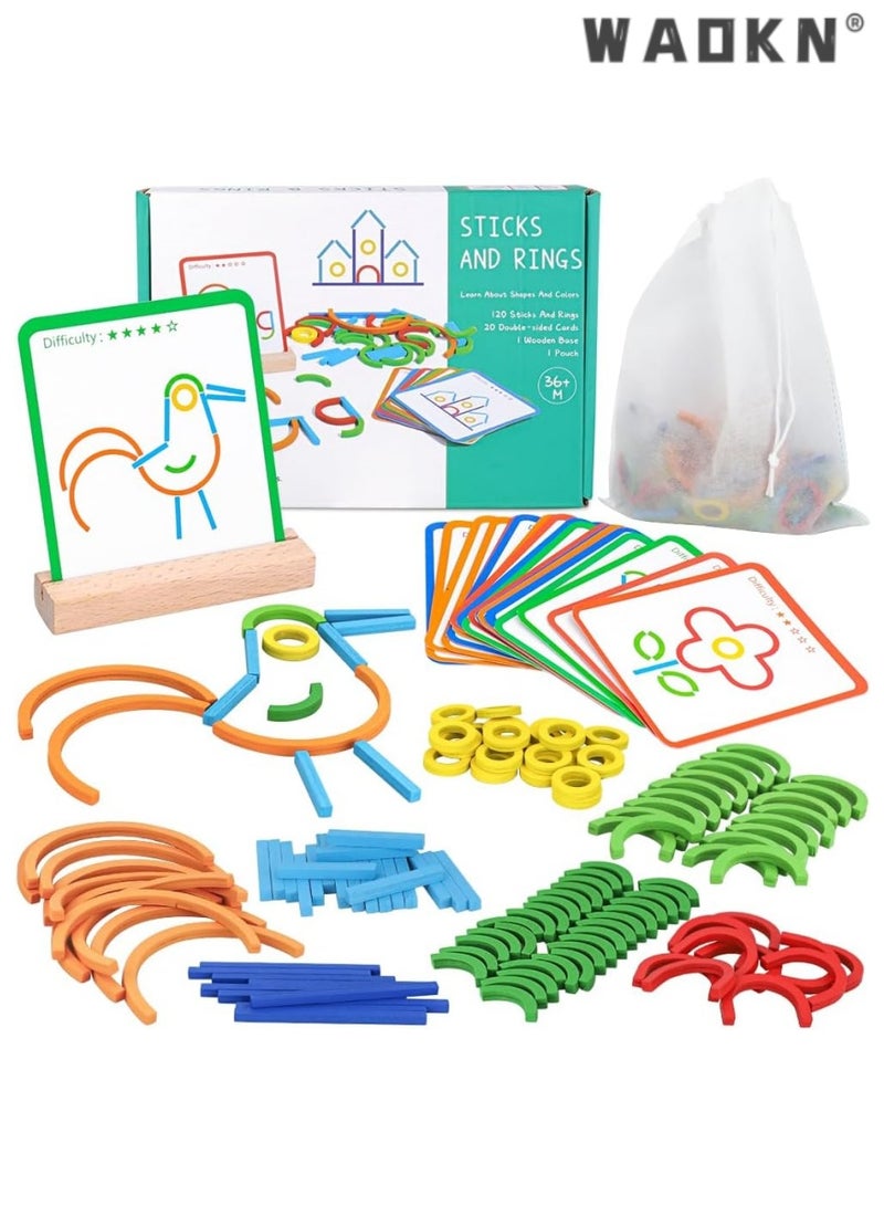 WAOKN Wooden Creative Stem Sticks & Rings Toys for Kids 3+ Montessori Matching Puzzle Toys Creative Learning Building Educational Resources Toys for Preschool Kindergarten Boys Girls  - Image 1