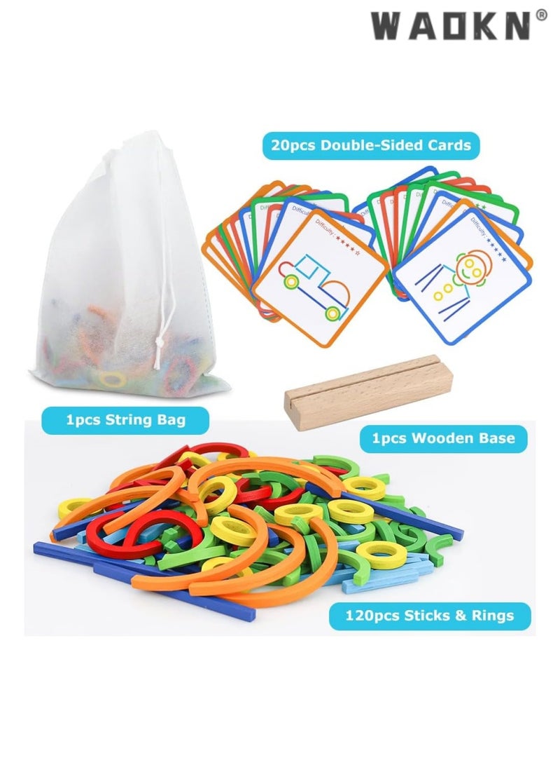 WAOKN Wooden Creative Stem Sticks & Rings Toys for Kids 3+ Montessori Matching Puzzle Toys Creative Learning Building Educational Resources Toys for Preschool Kindergarten Boys Girls  - Image 5