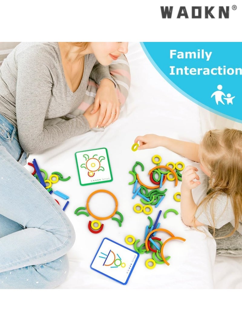 WAOKN Wooden Creative Stem Sticks & Rings Toys for Kids 3+ Montessori Matching Puzzle Toys Creative Learning Building Educational Resources Toys for Preschool Kindergarten Boys Girls  - Image 3