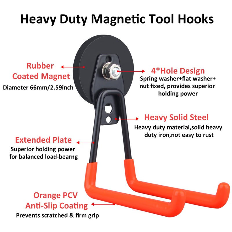 ULIBERMAGNET Magnetic Power Tool Organizer,Cordless Drill Garage Hook Heavy Duty,Large & Strong Manget with Hooks for Garage,Workshop Organization,2 Pack Hooks for Drill,Garden Tool(Orange) - Image 3