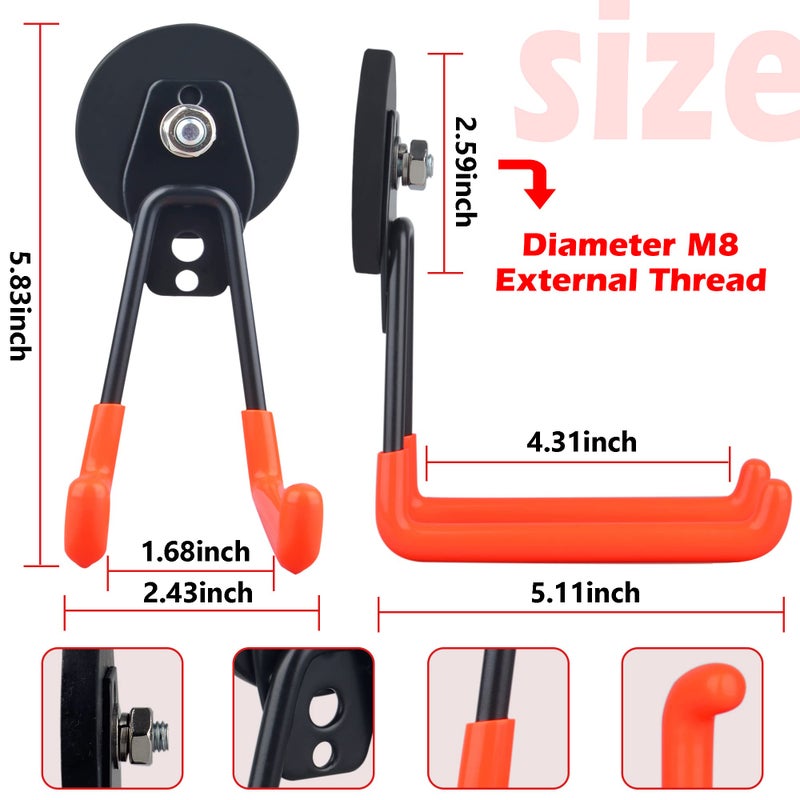 ULIBERMAGNET Magnetic Power Tool Organizer,Cordless Drill Garage Hook Heavy Duty,Large & Strong Manget with Hooks for Garage,Workshop Organization,2 Pack Hooks for Drill,Garden Tool(Orange) - Image 4