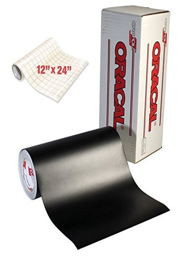 ORACAL 651 Matte Black Adhesive Craft Vinyl for Cameo, Cricut & Silhouette Including Roll of Clear Transfer Paper (50ft x 12 Inch)