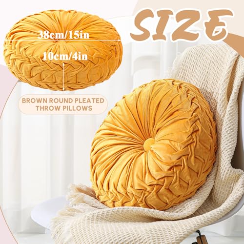 Drydiet 1 Pcs Round Throw Velvet Pillows Decorative Pleated Throw Pillows Diameter Accent Pumpkin Boho Chair Cushion for Couch Sofa Home Decoration Yellow15 - Image 3