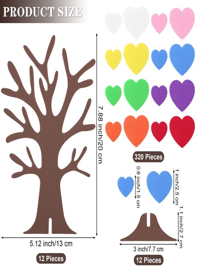 Fovths 332 Pieces DIY Love Heart Tree Foam Stickers Craft Set 12 Pieces Tree and 320 Pieces Valentine's Day Self-Adhesive Foam Heart for Valentine's Day Wedding Mother's Day Home Decor School DIY - Image 2