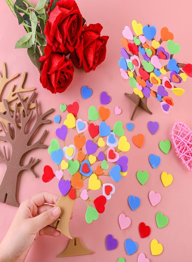 Fovths 332 Pieces DIY Love Heart Tree Foam Stickers Craft Set 12 Pieces Tree and 320 Pieces Valentine's Day Self-Adhesive Foam Heart for Valentine's Day Wedding Mother's Day Home Decor School DIY - Image 4
