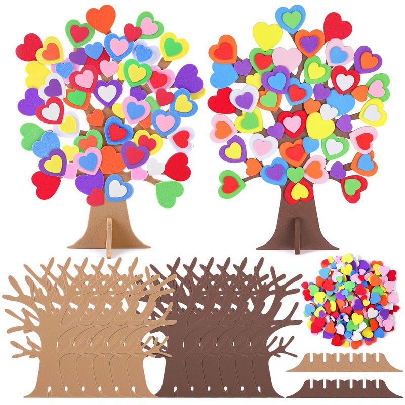 Fovths 332 Pieces DIY Love Heart Tree Foam Stickers Craft Set 12 Pieces Tree and 320 Pieces Valentine's Day Self-Adhesive Foam Heart for Valentine's Day Wedding Mother's Day Home Decor School DIY - Image 1