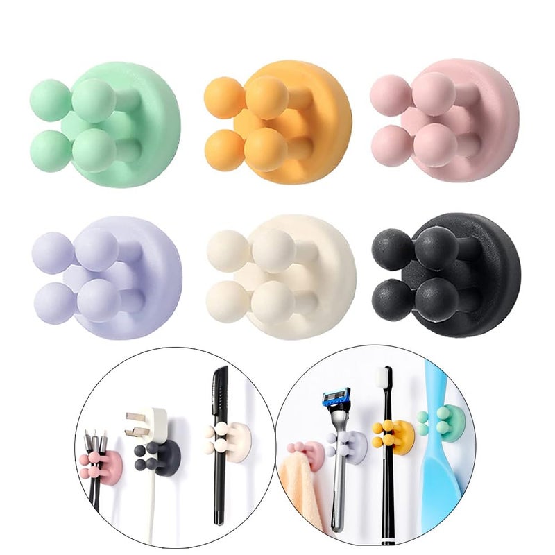 Defrko Silicone Toothbrush Holders - 6 Pcs Razor Hooks Adhesive Wall Mounted for Hanging Towel Key Plug Cable, Utility Decoration Hook Stick to Dorm Room Door Function for Kitchen Bathroom Home Office - Image 1