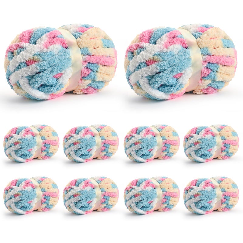 Waikxin 10 Pack Jumbo Chunky Yarn for Hand Knitting, Fluffy Chunky Chenille Yarn for Crocheting, Variegated Chunky Knit Baby Blanket Yarn, 240 yds /70.5 oz Super Bulky Yarnï¼ˆCandyï¼‰ - Image 1