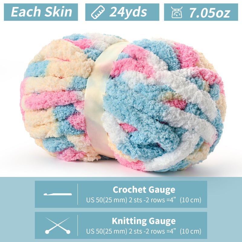 Waikxin 10 Pack Jumbo Chunky Yarn for Hand Knitting, Fluffy Chunky Chenille Yarn for Crocheting, Variegated Chunky Knit Baby Blanket Yarn, 240 yds /70.5 oz Super Bulky Yarnï¼ˆCandyï¼‰ - Image 2