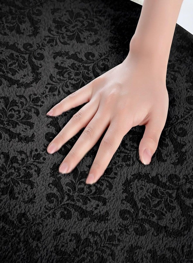 Feelyou سجاد حمام بنقشة دمشقية سوداء من فيليو، مقاس 16 × 24 بوصة، سجاد حمام للأطفال بنقشة زهور عتيقة، مناسب للاستحمام وحوض الاستحمام، للأولاد والبنات والمراهقين، سجاد حمام عتيق بنمط الباروك الفيكتوري، إكسسوارات حمام بنمط الباروك - Image 5