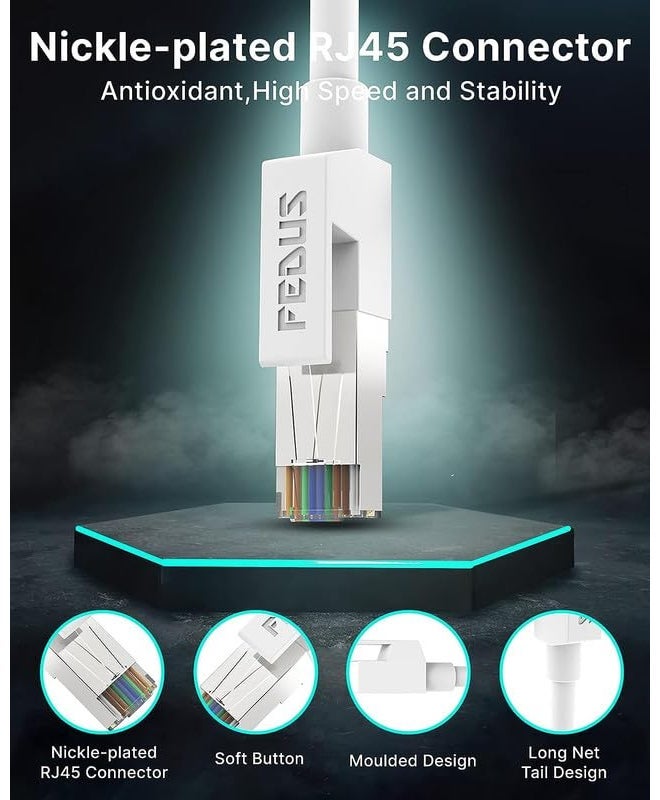FEDUS 50 Meter Heavy Duty Outdoor Cat6 Cable Weatherproof/UV Resistant 10000mbps Ethernet Cable Suitable for Direct Burial Installations Ethernet Patch LAN Cable,Internet cable Network Cord White - Image 5