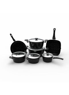 Top Chef Top Chef Granite Set Of 12 (Pot 16-22-26-30 - Grill 28 - Frying Pan 30 - Casserole 18) Black 