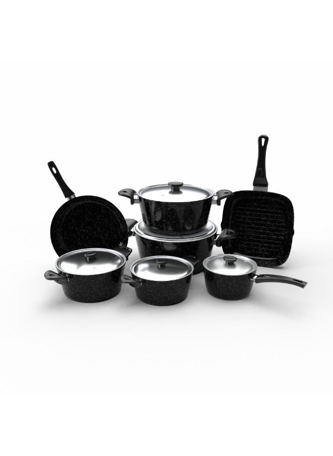 Top Chef مجموعة جرانيت توب شيف 12 (قدر 16-22-26-30 - شواية 28 - مقلاة 30 - قدير 18) أسود 