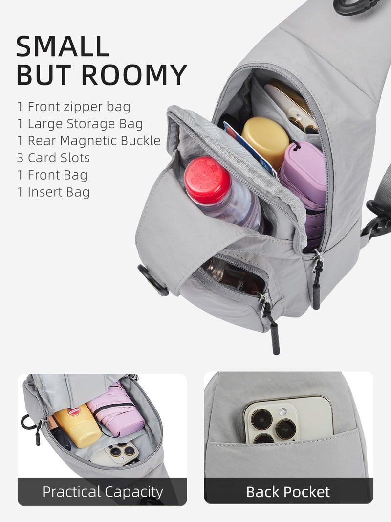 WESTBRONCO Small Sling Bag for Women Nylon Crossbody Purses, Lightweight Crossbody Sling Backpck with Water Bottle Holder for Travel Casual Daily, Grey - Image 3