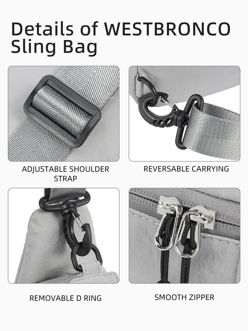 WESTBRONCO Small Sling Bag for Women Nylon Crossbody Purses, Lightweight Crossbody Sling Backpck with Water Bottle Holder for Travel Casual Daily, Grey - Image 5