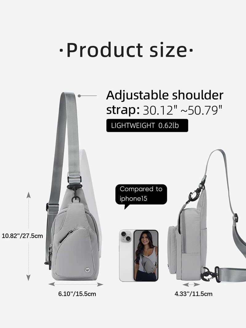 WESTBRONCO Small Sling Bag for Women Nylon Crossbody Purses, Lightweight Crossbody Sling Backpck with Water Bottle Holder for Travel Casual Daily, Grey - Image 4