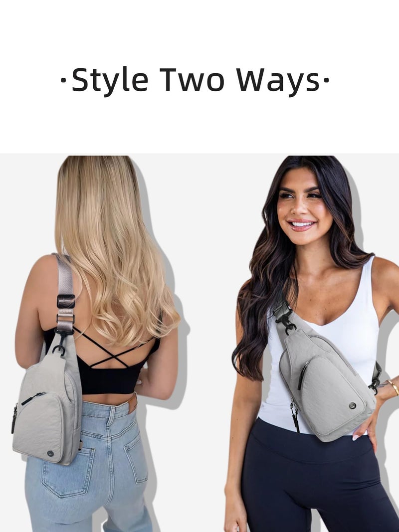 WESTBRONCO Small Sling Bag for Women Nylon Crossbody Purses, Lightweight Crossbody Sling Backpck with Water Bottle Holder for Travel Casual Daily, Grey - Image 2