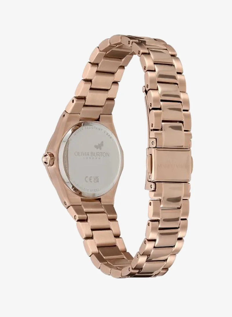 Olivia Burton Women's Quartz Watch, Burgundy Dial, Rose Gold Stainless Steel Strap