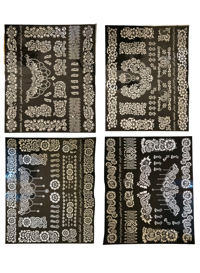 Generic 4 Pieces of Henna Designs Large Size Mould Stickers with Necklace Design and for Handss or Feet - Image 1