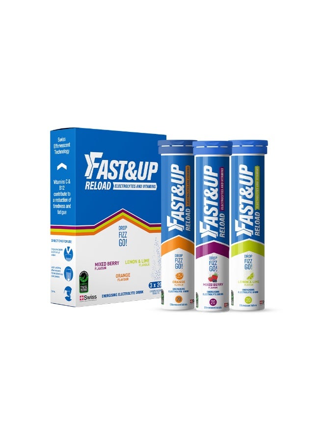 FAST&UP Reload - Hydration Electrolyte Supplement - Assorted Pack - Mixed Berry, Orange, Lemon - Image 1