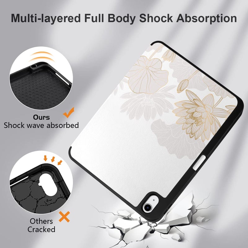 DONGKE Case for iPad 11th Generation 11 Inch 2025 (A16 Chip) & iPad 10th Generation 10.9 Inch 2022 with Pencil Holder-[Auto Wake/Sleep], Trifold Stand Soft TPU Protective Cover, Gold Lotus - Image 5