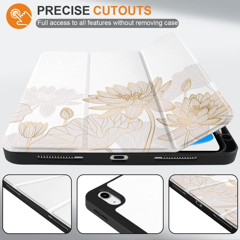 DONGKE Case for iPad 11th Generation 11 Inch 2025 (A16 Chip) & iPad 10th Generation 10.9 Inch 2022 with Pencil Holder-[Auto Wake/Sleep], Trifold Stand Soft TPU Protective Cover, Gold Lotus - Image 3