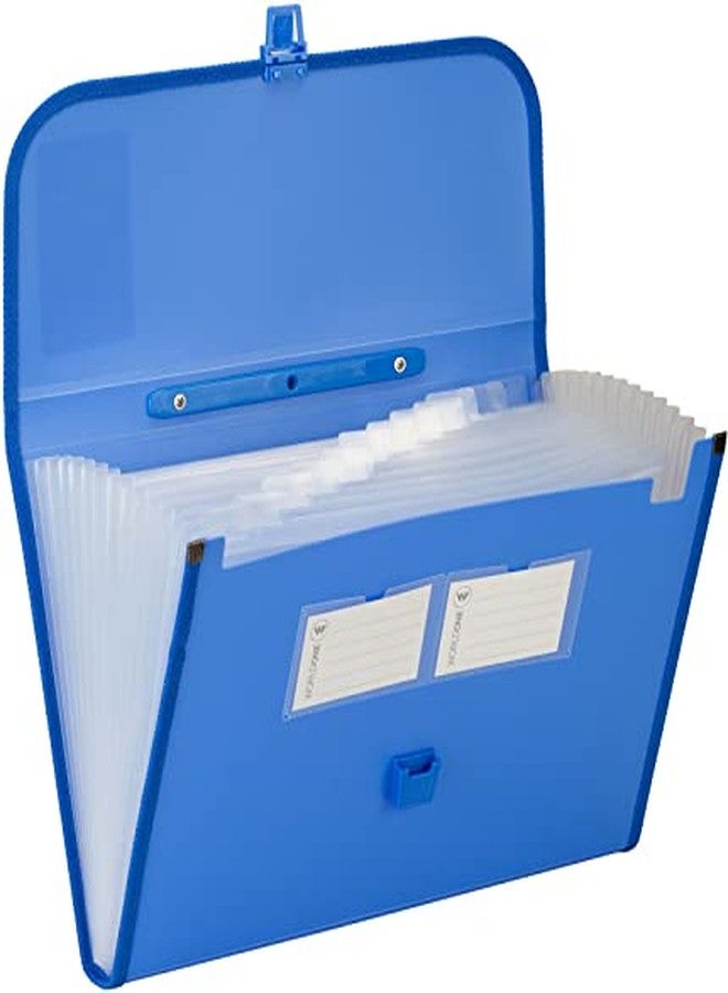 Worldone Expanding File Folder with Handle & Lock 13 Indexed Pocket for Documents Sorting Durable Long Lasting PP 0.7 mm Outer Cover Sheet 0.2 mm Inner Partition Sheets A4 Size, Blue, Pack of 1 - Image 2