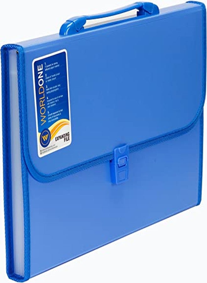 Worldone Expanding File Folder with Handle & Lock 13 Indexed Pocket for Documents Sorting Durable Long Lasting PP 0.7 mm Outer Cover Sheet 0.2 mm Inner Partition Sheets A4 Size, Blue, Pack of 1 - Image 4