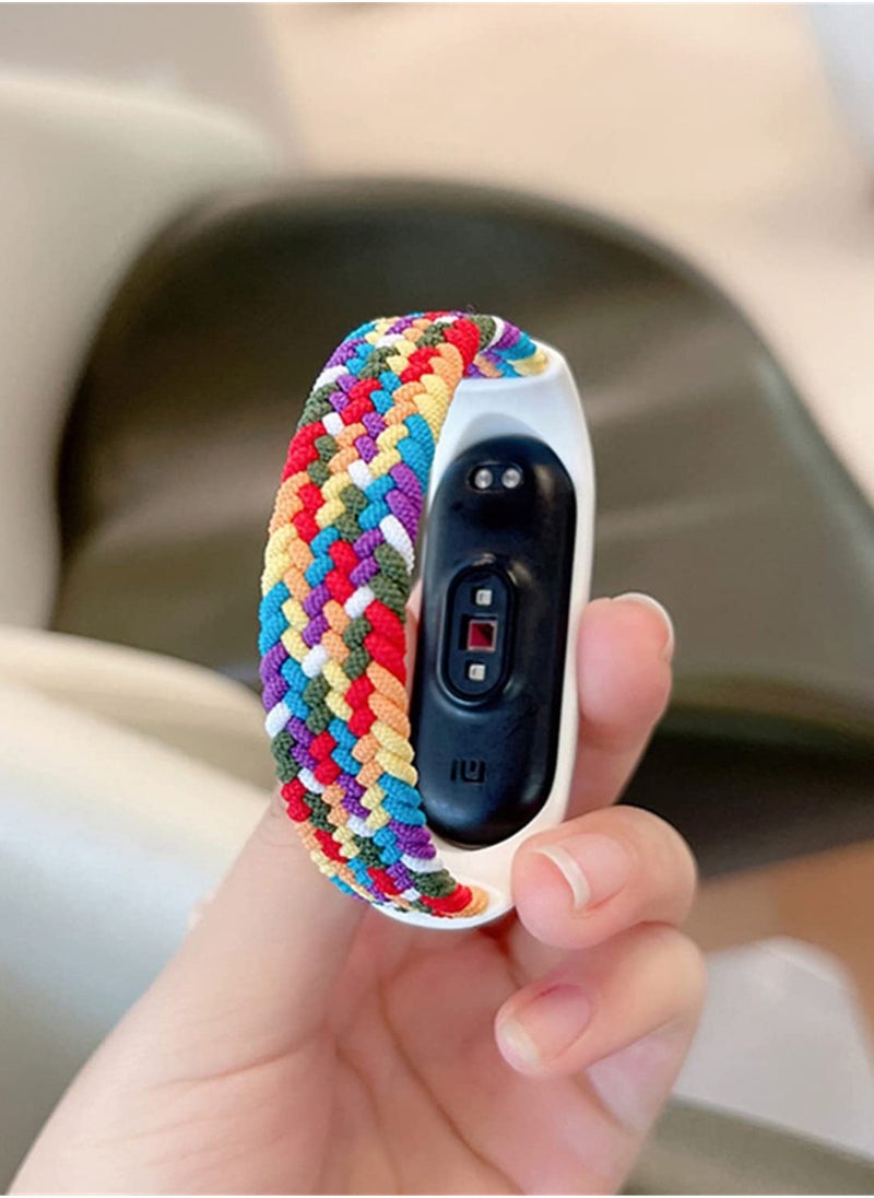 SYOSI - Braided Solo Loop Strap Compatible for Mi band 5 6 Straps, Soft Stretchable Nylon Sport Replacement Band Miband4 Miband5 Wristband For Mi Band 4 3 StrapRainbow, L - Image 1