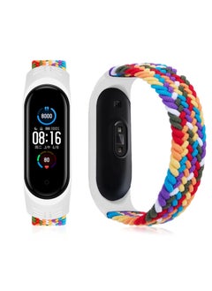 Braided Solo Loop Strap Compatible for Mi band 5 6 Straps, Soft Stretchable Nylon Sport Replacement Band Miband4 Miband5 Wristband For Mi Band 4 3 StrapRainbow, L