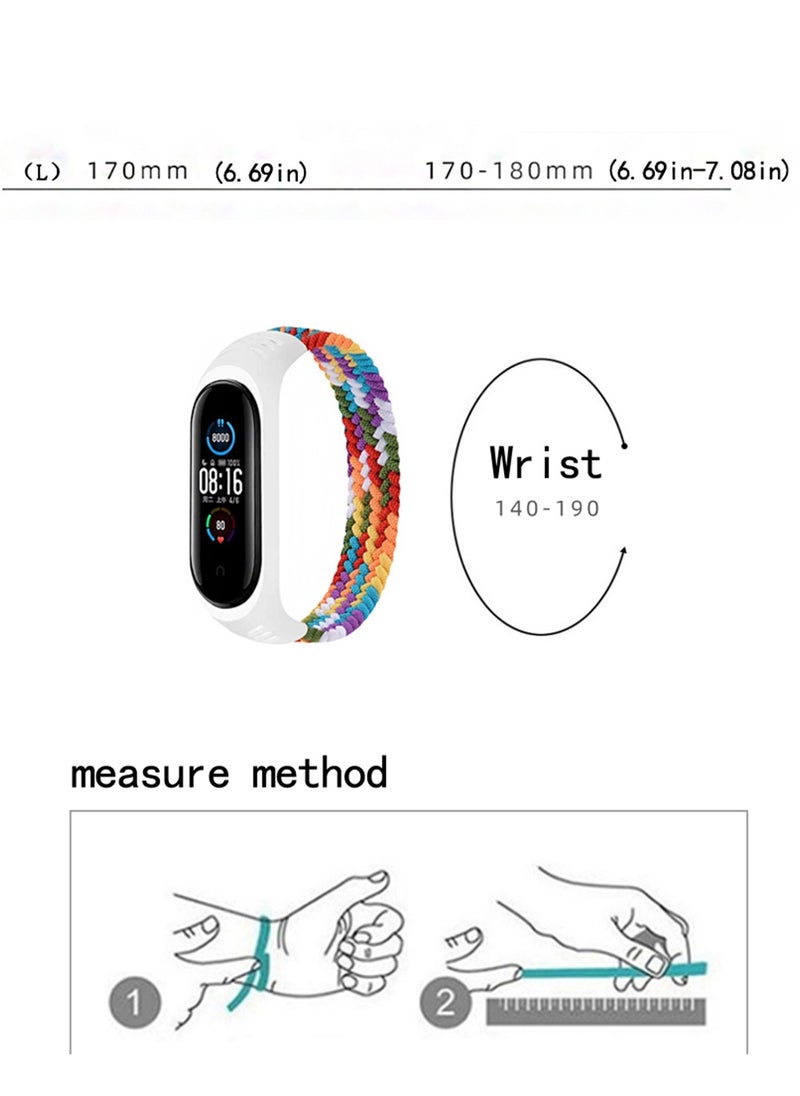 SYOSI - Braided Solo Loop Strap Compatible for Mi band 5 6 Straps, Soft Stretchable Nylon Sport Replacement Band Miband4 Miband5 Wristband For Mi Band 4 3 StrapRainbow, L - Image 1