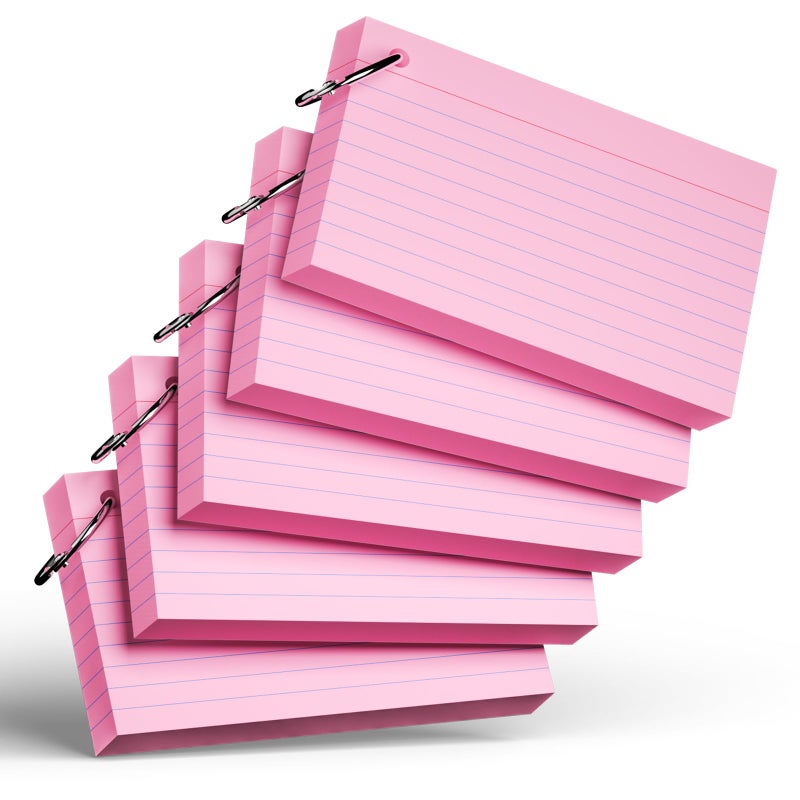 Nichela 250 Count Pink Index Cards with Ring 3 x 5 Inch Heavyweight Ruled Index Cards, Flash Cards for School & Office Supplies and Home Organization, Durable Study To Do List Note Cards with Ruled Lines - Image 1