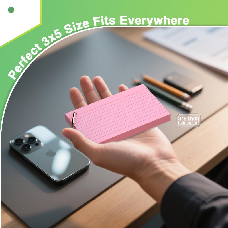 Nichela 250 Count Pink Index Cards with Ring 3 x 5 Inch Heavyweight Ruled Index Cards, Flash Cards for School & Office Supplies and Home Organization, Durable Study To Do List Note Cards with Ruled Lines - Image 4