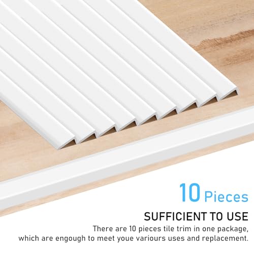 AdoDecor Peel and Stick Aluminum Tile Trim10Pack 12 Inch Decorative Brushed Metal Trim EdgeSelf Adhesive Tile Liner for Fireplace Mirror Frame Furniture and Home Decoration White - Image 3