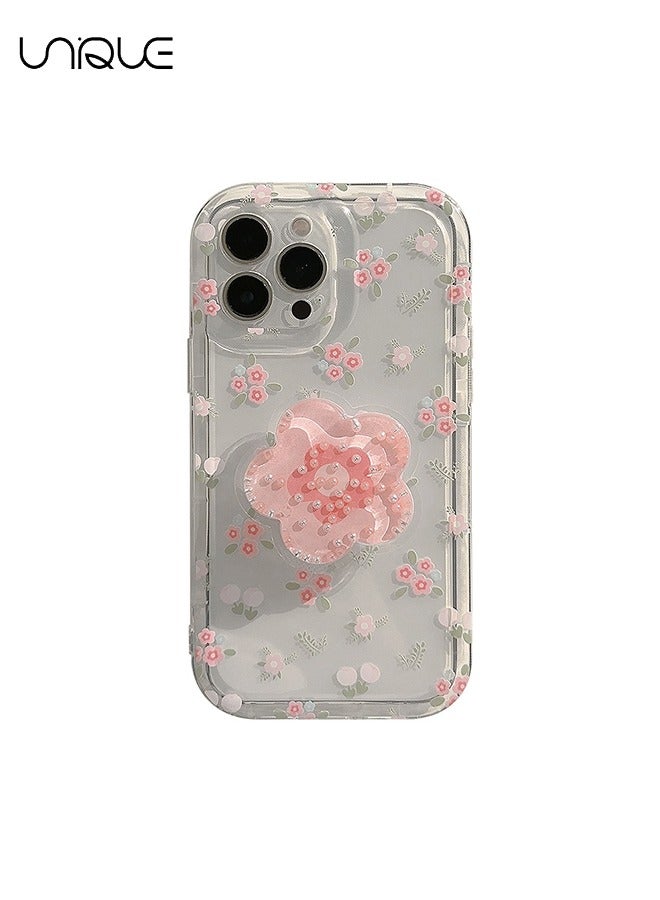 يونيك Unique Compatible With iPhone 15 Pro Max Cases Floral Cases Clear Cases Cases With Flower Airbag Holder Stylish And Simple Phone Cases Tpu Drop Protection