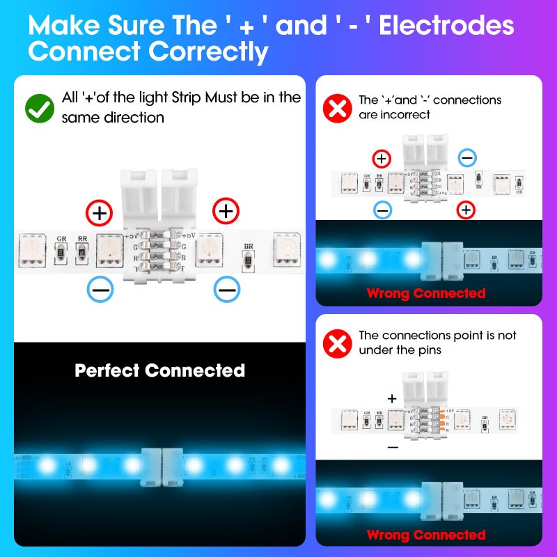 WENHSIN 10-Packs 4-Pin LED Connectors for LED Strip Lights 8mm Width Unwired Gapless Solderless Adapter Extension - Image 5