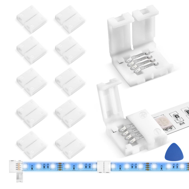 WENHSIN 10-Packs 4-Pin LED Connectors for LED Strip Lights 8mm Width Unwired Gapless Solderless Adapter Extension - Image 1