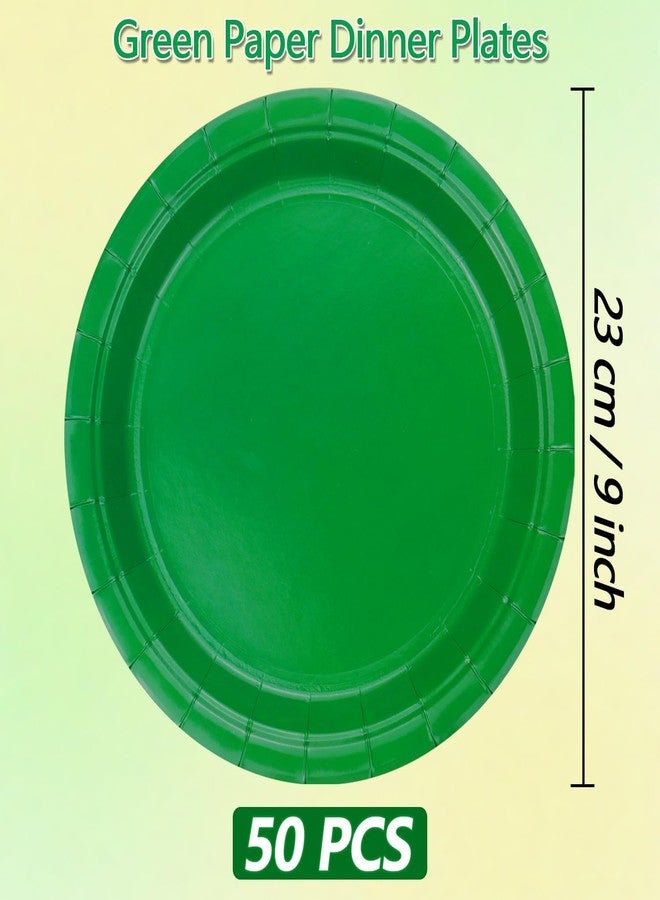 PTECDROTS 50 PCS Green Paper Plates - 9” Dark Green Disposable Plates Round Dinner Plates for BBQ Birthday Party Picnic Supplies Daily Use Christmas Party Supplies - Image 2