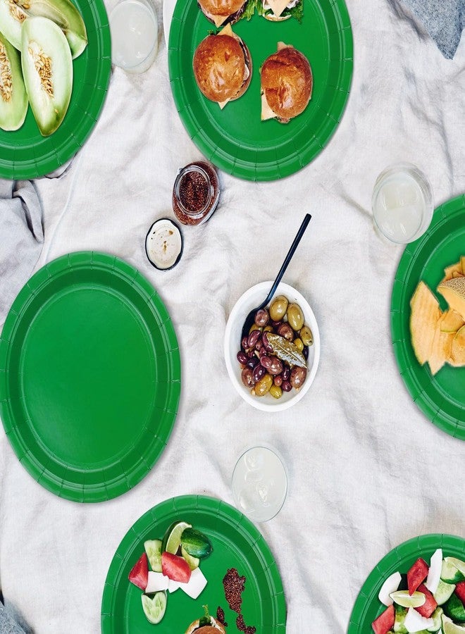 PTECDROTS 50 PCS Green Paper Plates - 9” Dark Green Disposable Plates Round Dinner Plates for BBQ Birthday Party Picnic Supplies Daily Use Christmas Party Supplies - Image 3