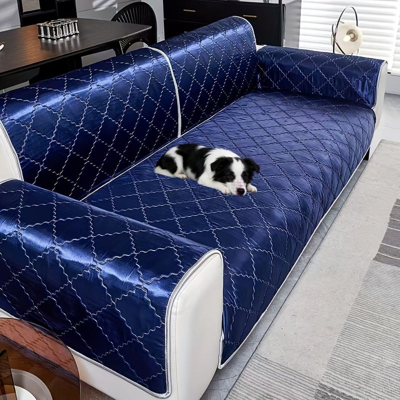 Navy Blue 90x90 Solid Color Satin Cording Fabric Non Slip Sofa Cushion 100 Percent Polyester Suitable For All Seasons Resistant To Dog Chewing And Cat Scratching Bottom Granular Non Slip Backing For Bedroom Guest Room Office - Image 3
